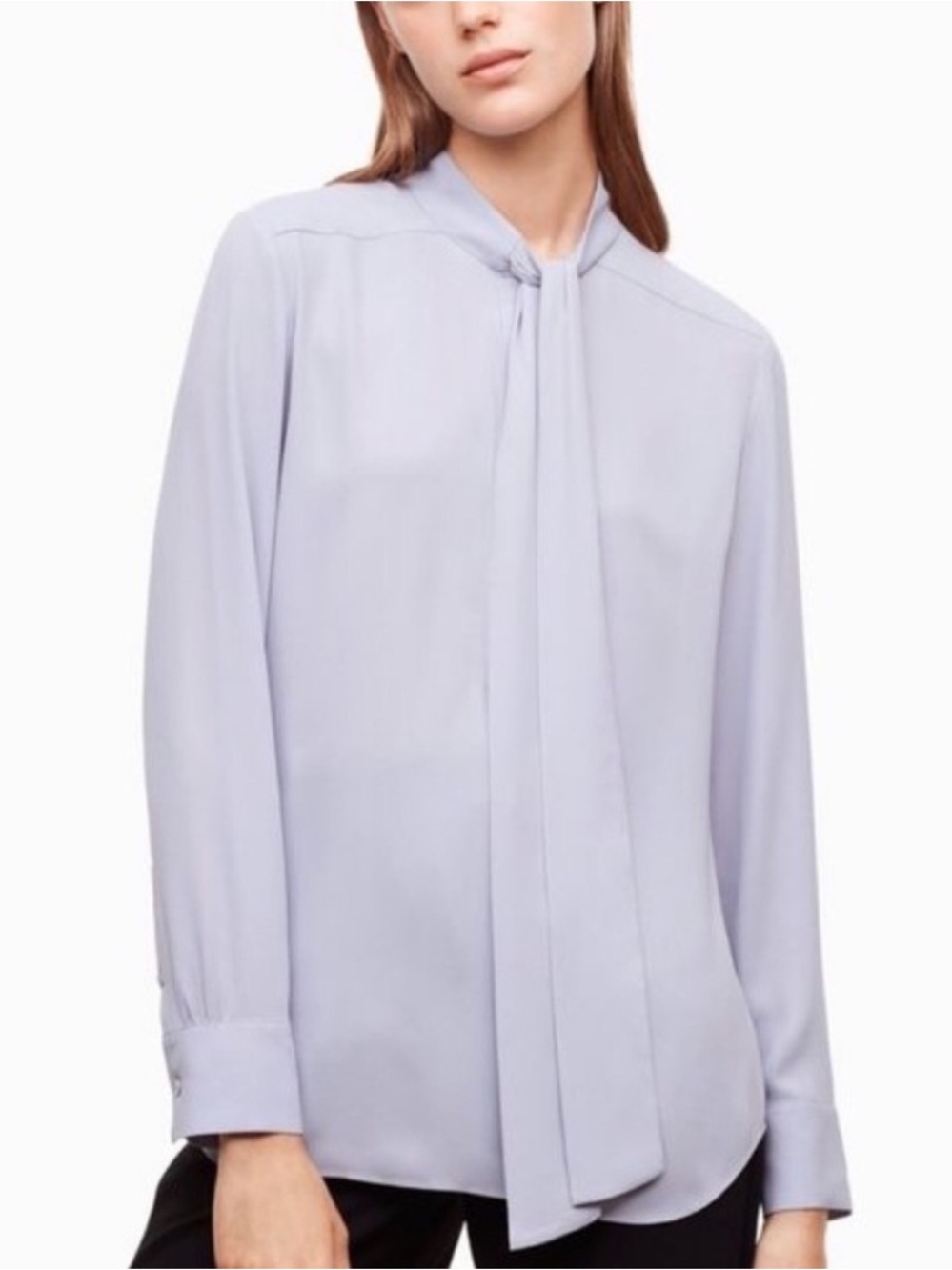 Aritzia Babaton Piero Blouse Lilac Lavender Bow Tie Neck Top Small - Picture 13 of 13